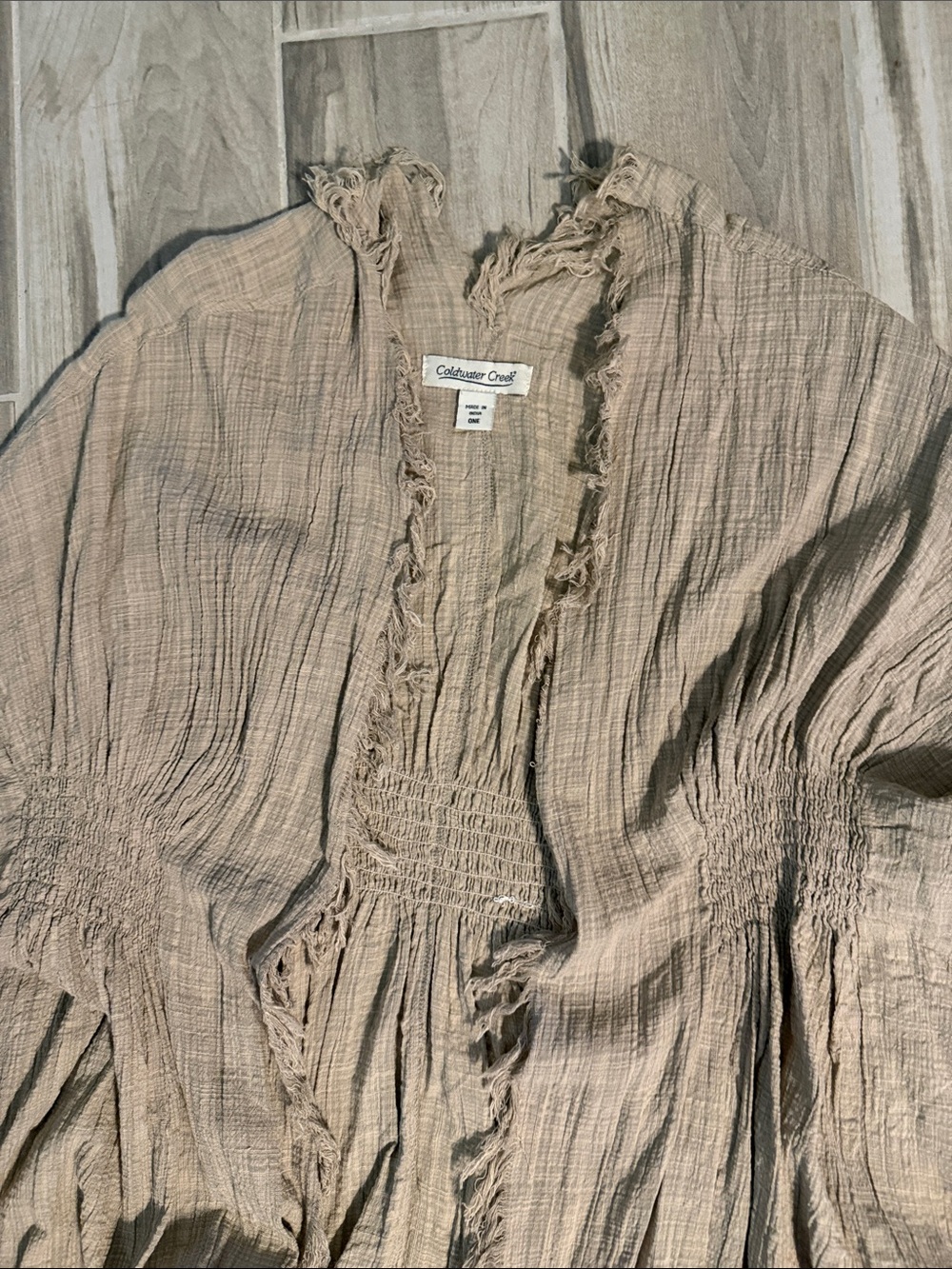 Coldwater Creek Frayed Open Lightweight Cardigan - Taupe